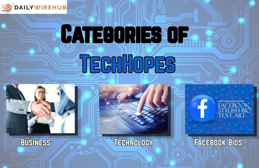 Categories of Techhopes such as Finance, Facebook Bios, technology, finance, etc