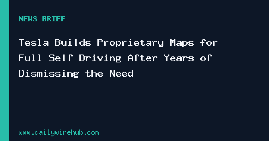 Tesla dashboard autonomous vehicle map display with roads and navigation markers showing proprietary mapping system for FSD.